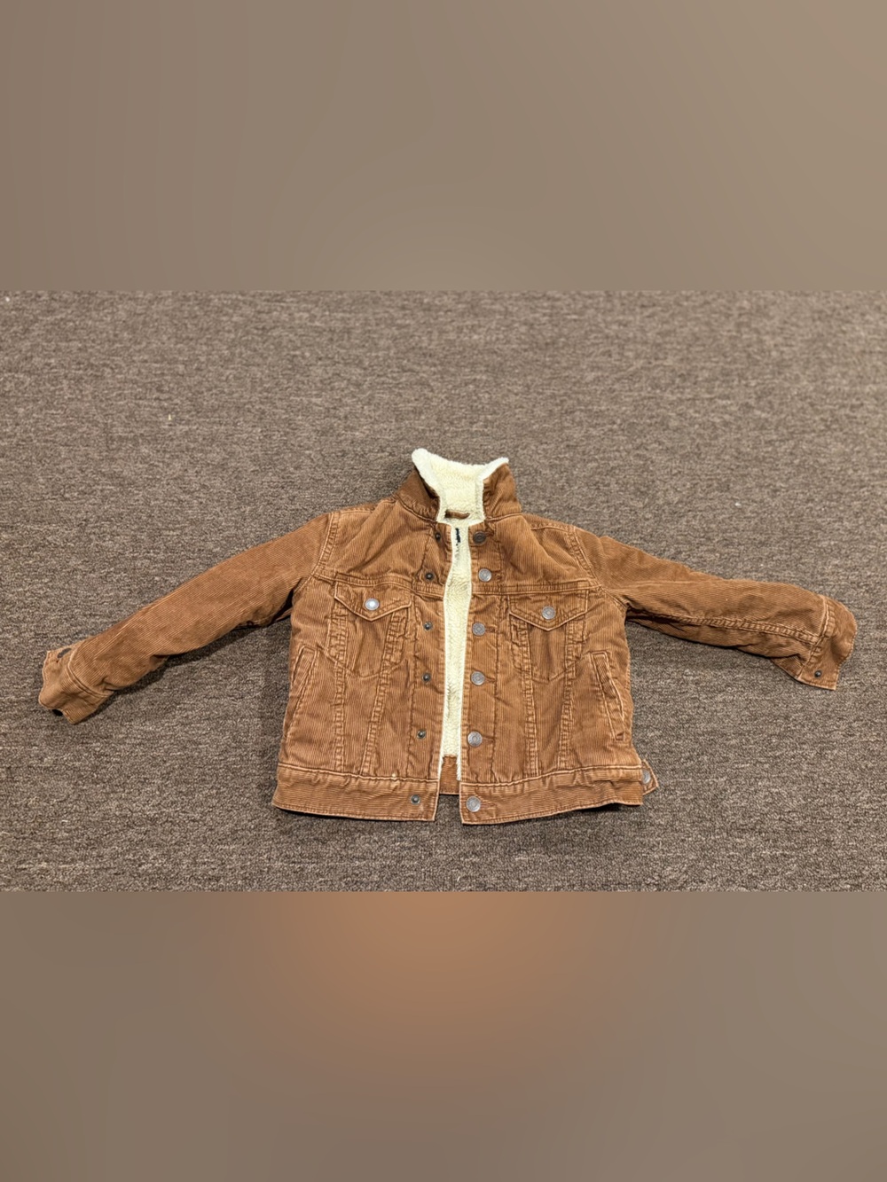 GAP XS Boys Tan Brown Corduroy Sherpa-Trim Jean Jacket Trucker